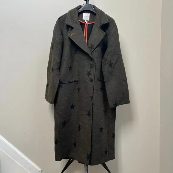 NWOT Anthropologie Wool Blend Green Star Double Face Trench Coat Olive Size M - Picture 3 of 11